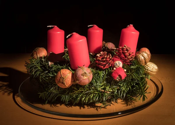 Closeup of an advent wreath, unlit candles — Stock Photo, Image