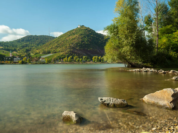 River Danube, Leopoldsberg and Kahlenbergerdorf on a sunny day