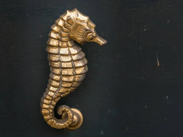 Manija de la puerta hecha de bronce forma de un caballo de mar —  Fotos de Stock