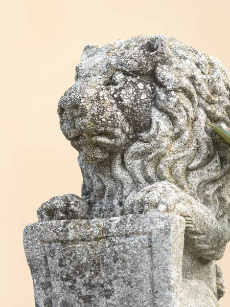 Figure of a lion holding a shield made of stone — Stockfoto