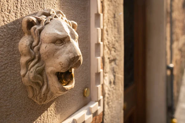 Un campanello a forma di testa di leone a Venezia — Foto Stock