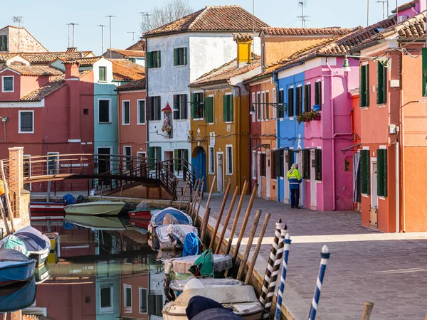 Venetië Italië 2020 Kleurrijke Huizen Burano Venetië Italië Een Zonnige — Stockfoto