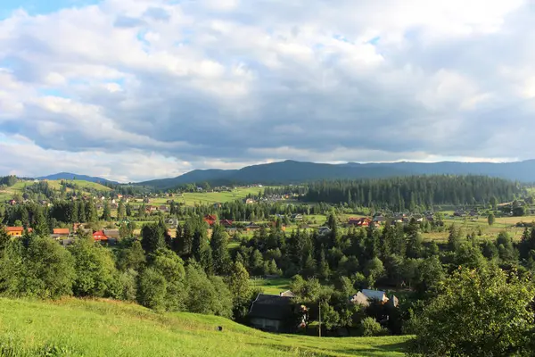 Carpathian landscape with settlement — Stock Photo, Image