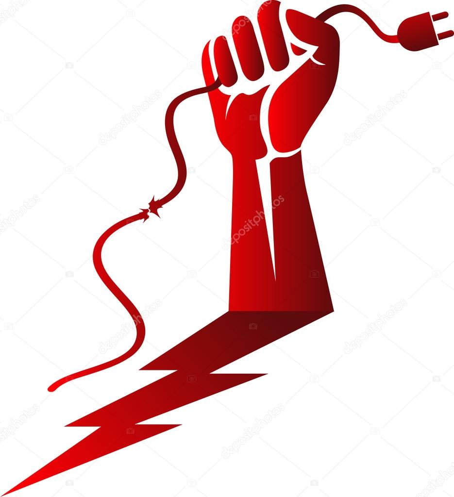 Illustration art of a  power cable hand risk logo with isolated background