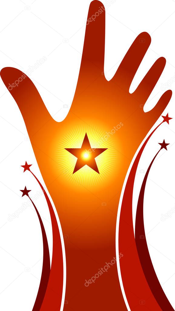 Illustration art of a powerful hand logo with isolated background