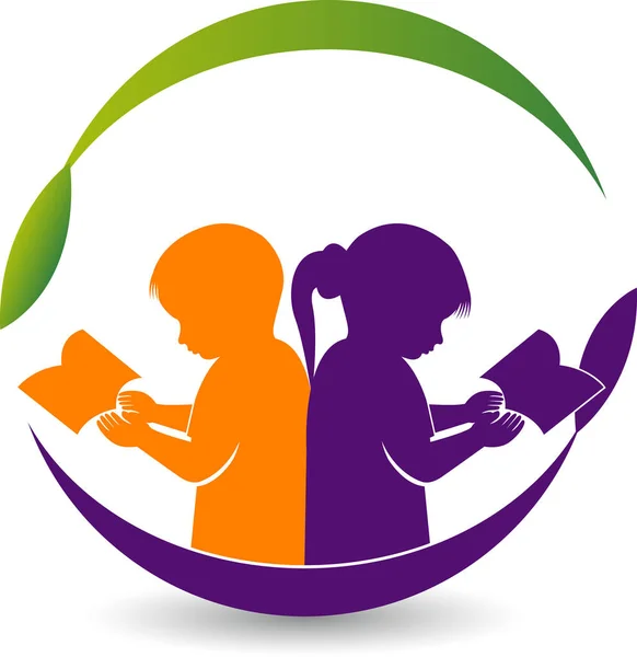 Chłopak i Dziewczyna czytająca książka logo — Wektor stockowy