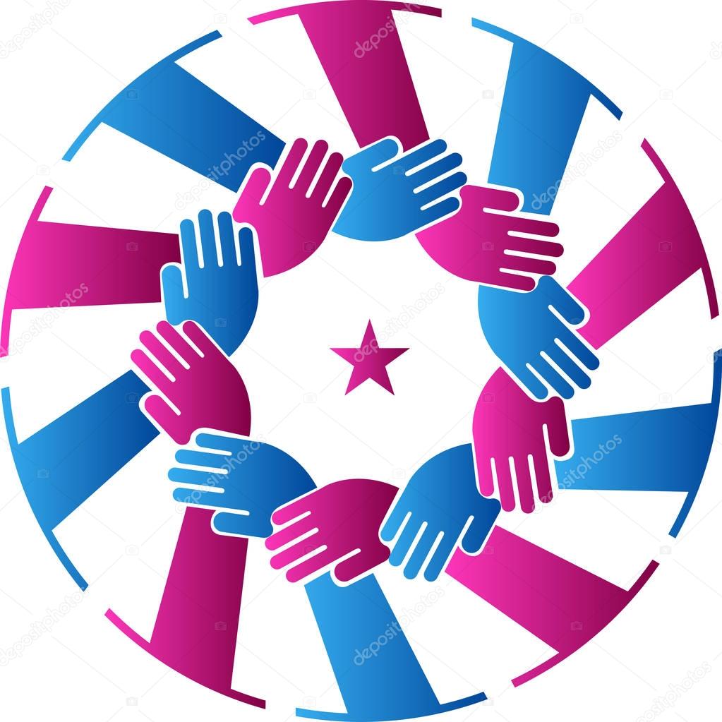 Illustration art of a team work hands logo with isolated background