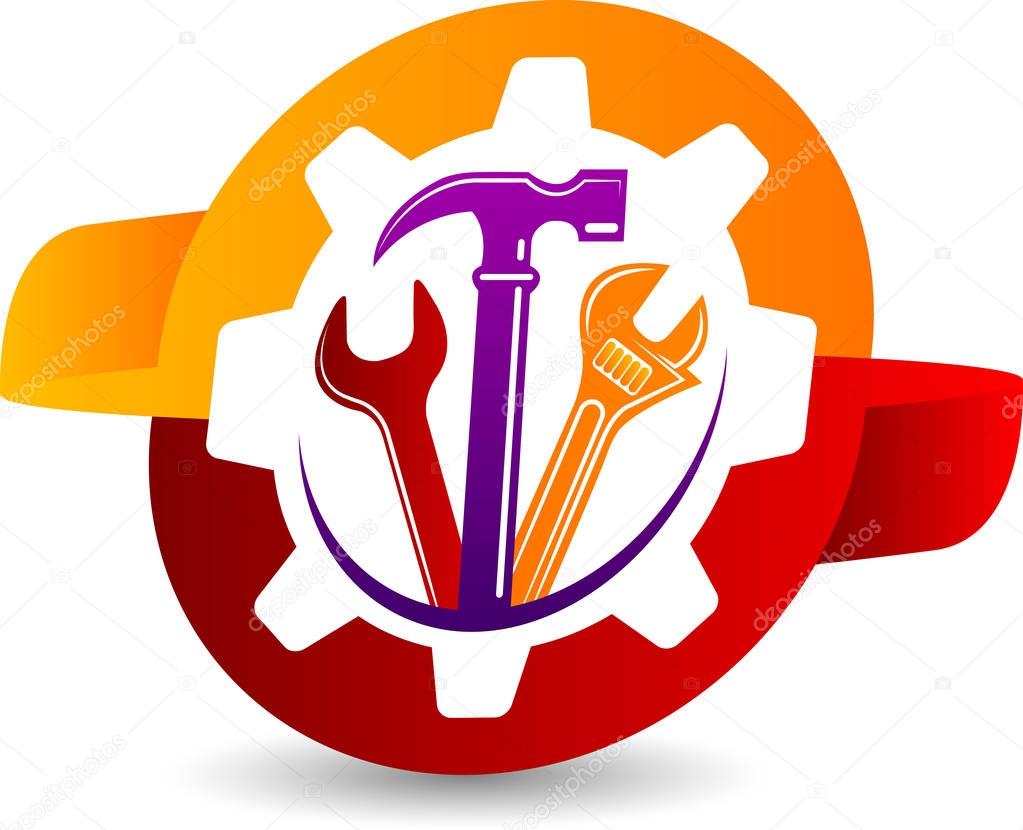 Illustration art of a gear tool logo with isolated background