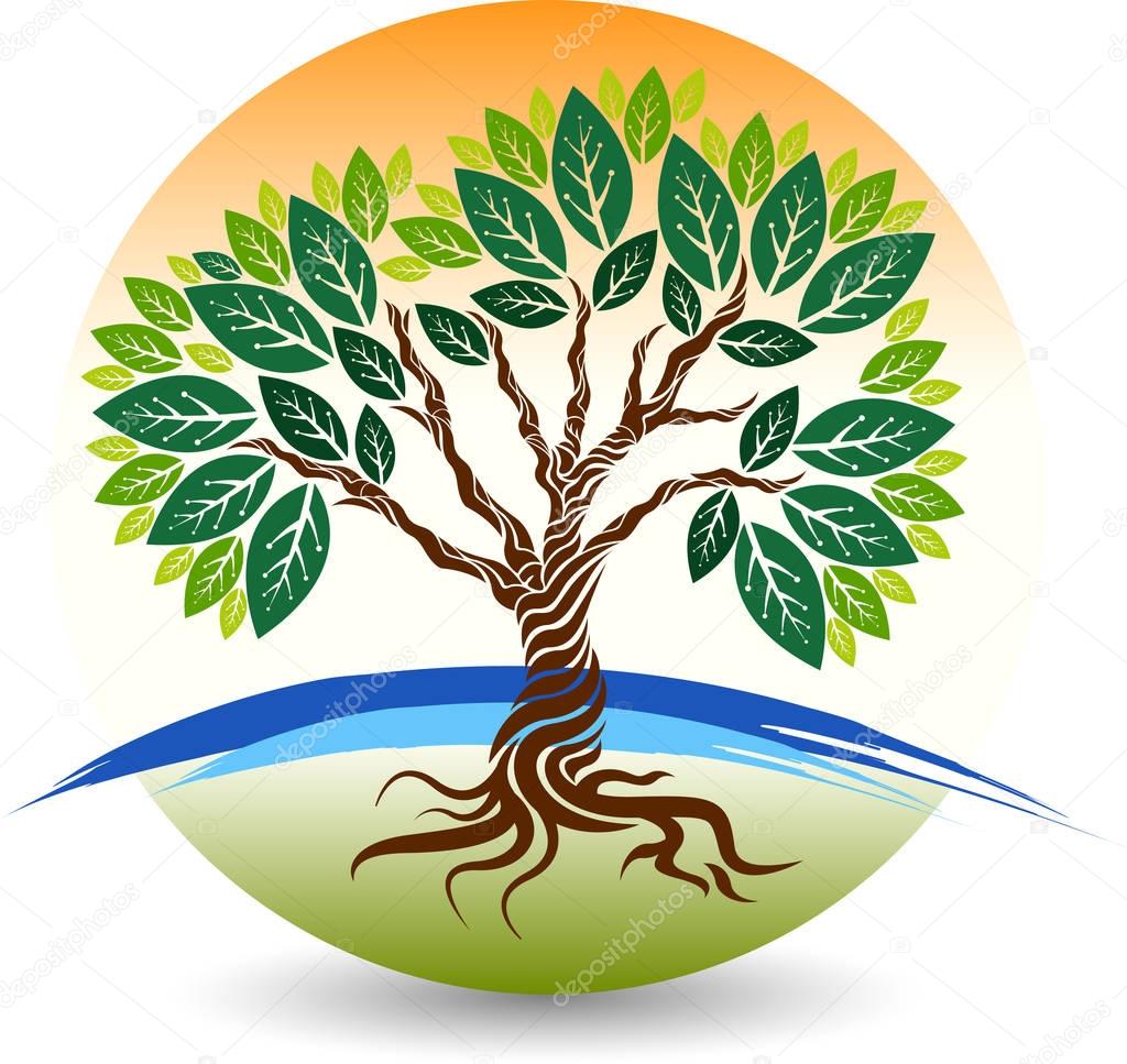 Illustration art of a green tree logo with isolated background