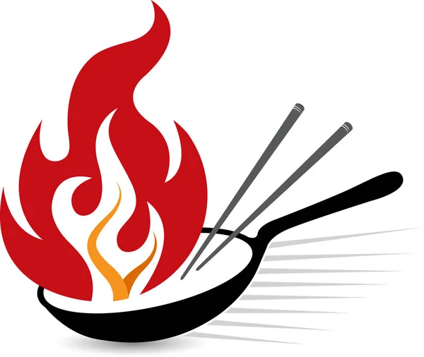 Seni Ilustrasi Dari Logo Panci Penggorengan Api Dengan Latar Belakang - Stok Vektor