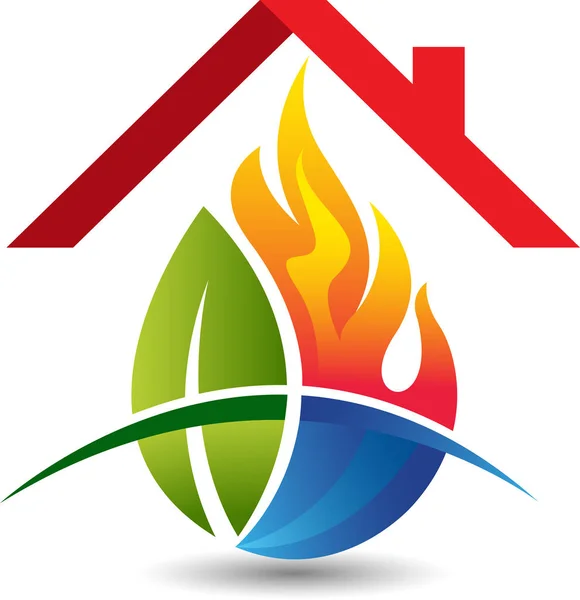 Illustration Une Flamme Eau Feuille Logo Maison Avec Fond Isolé — Image vectorielle