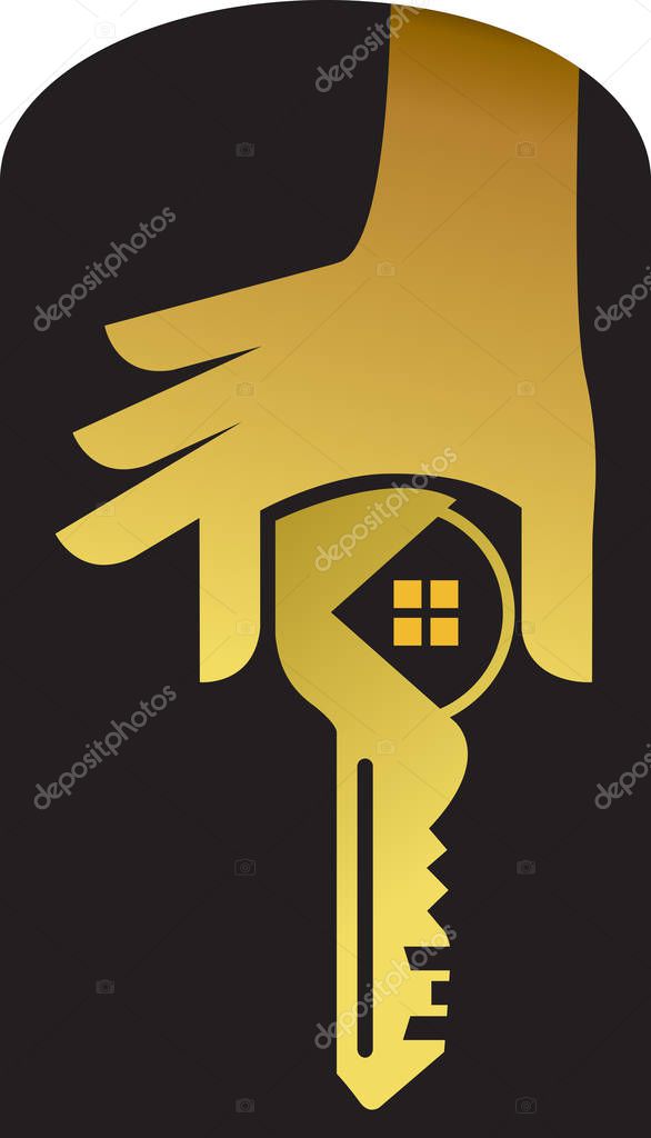 Illustration art of a hand key logo with isolated background