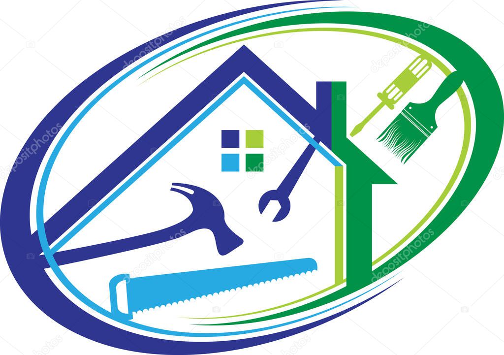 Illustration art of a home repair logo with isolated background