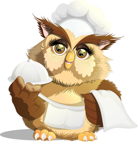 Owl Chef cartoon in a restaurant.Cartoon vector illustration.