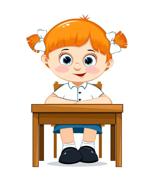 Iskola lány ül a pult — Stock Vector