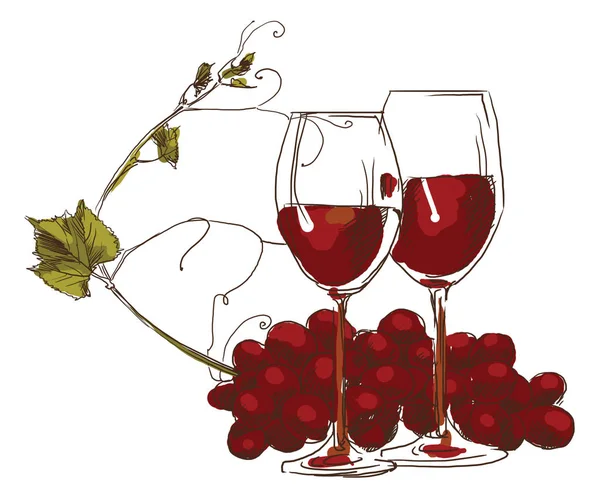 Bicchiere Vino Rosso Con Ramo Uva Menu Pubblicità Illustrazioni — Foto Stock