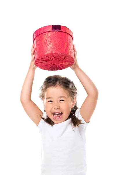 Asian kid with gift box — Stock Photo, Image