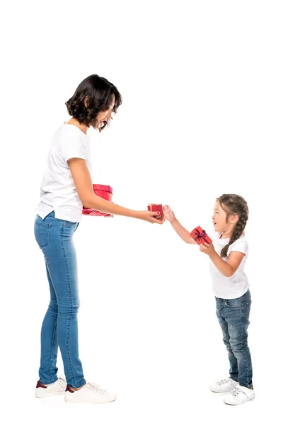 Mother and daughter with gift boxes — Stock Photo, Image