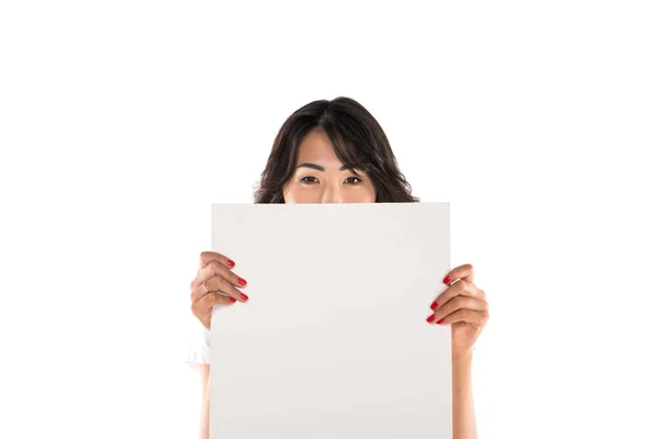 Woman with empty board — Stock Photo, Image