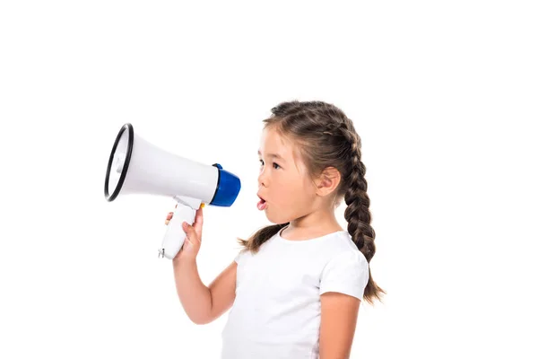 Adorable kid with megaphone — Stock Photo