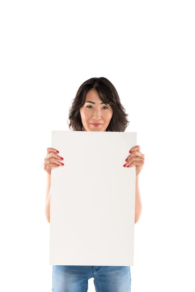 Woman with empty board — Stock Photo