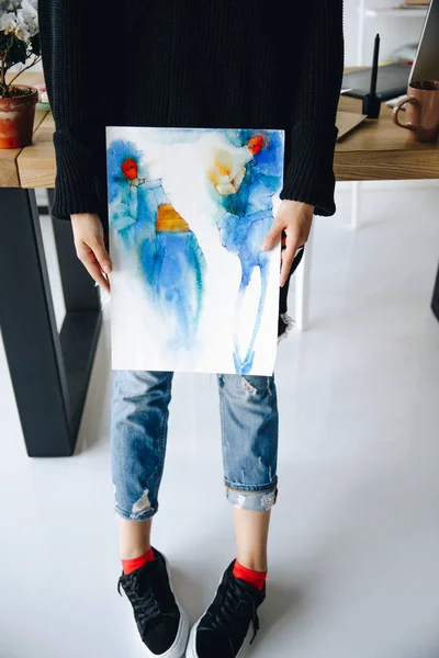 Fashion designer with watercolor sketch — Stock Photo, Image