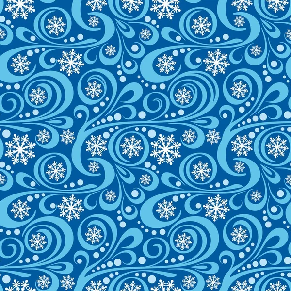 Modèle abstrait du Nouvel An avec des flocons de neige blancs et des tourbillons — Image vectorielle