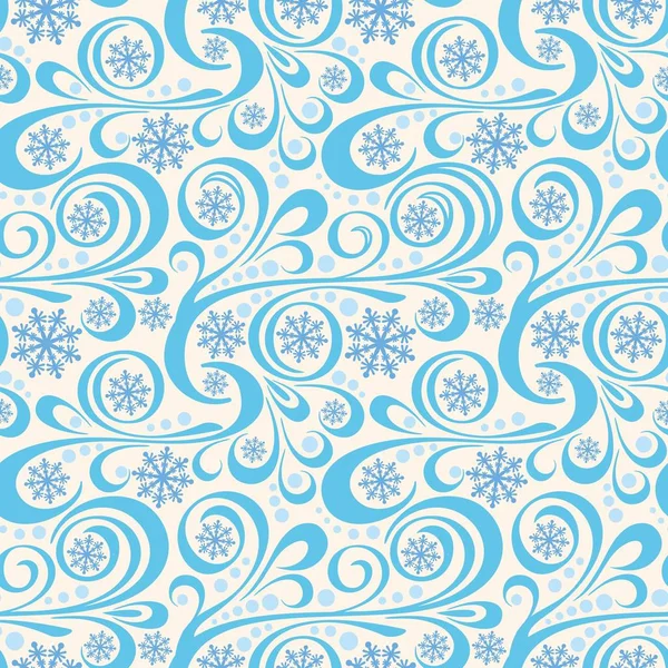 Анотація Новорічний візерунок з блакитними сніжинками та завитками — стоковий вектор