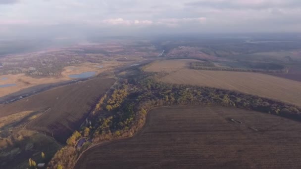 Llanuras con árboles y campos — Vídeos de Stock