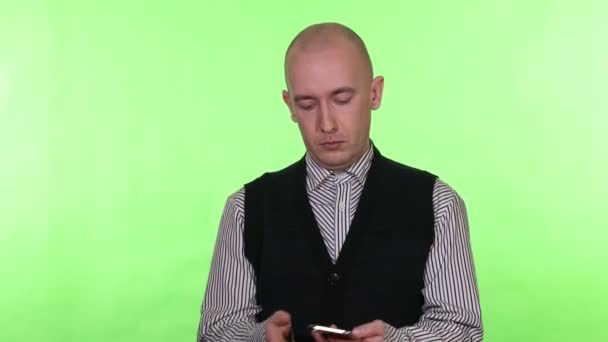 Adamı Telefonda Konuşuyordu Yeşil Ekran Görüntüsü — Stok video