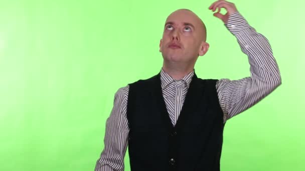 Businessman Scratches His Head Surprised Rejoices Green Screen Capture — Stock Video