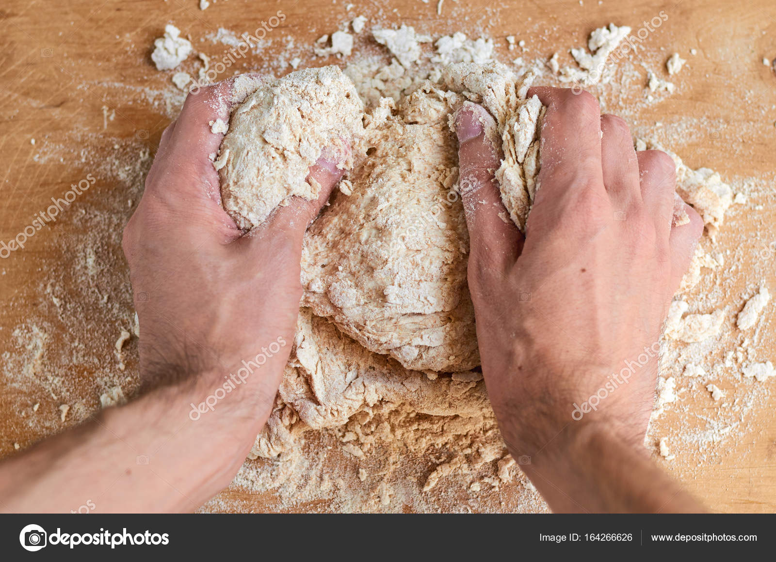 Mans Hands Making Dough Preparing Bread Pizza On Brown Wooden Mans Hands Making Dough Preparing Bread Pizza On Brown Wooden