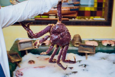 Kral Kırmızı yengeç buz yakın çekim üzerinde