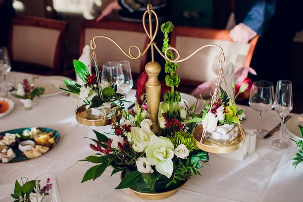 結婚式レセプション テーブル設定トップ ビュー — ストック写真