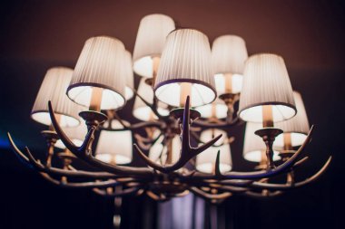 geyik boynuzları bulanıklık arka plan üzerinde yapılmış avize