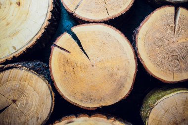 Ahşap arka plan kahverengi yığın birlikte kesilir.