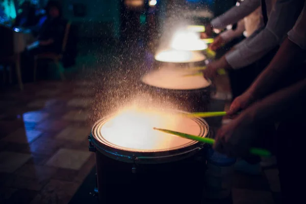 hands with drum sticks and drum man night