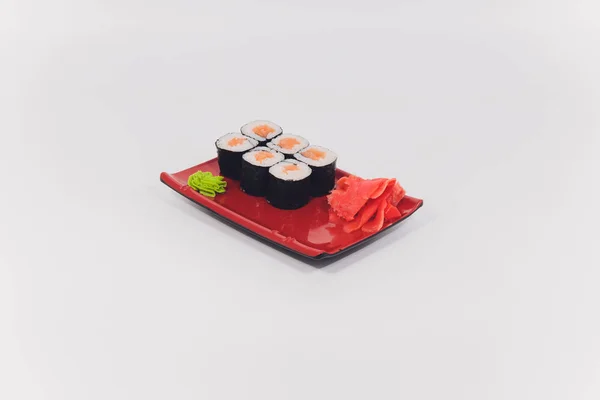 Grande conjunto de sushi colorido. isolado em fundo branco . — Fotografia de Stock