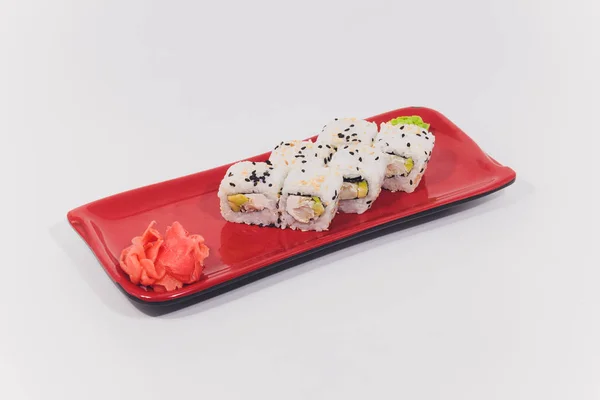 Sushi set besar berwarna-warni. terisolasi di latar belakang putih . — Stok Foto