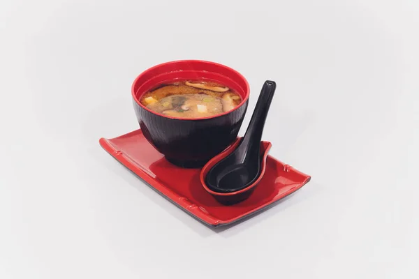 Sopa Miso, comida japonesa em fundo branco . — Fotografia de Stock