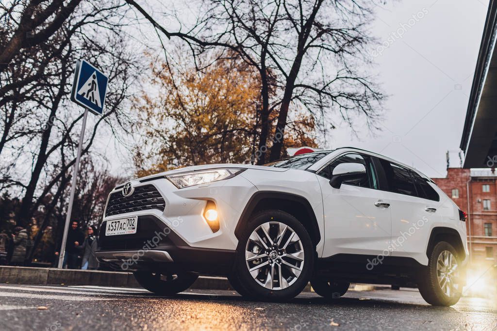Ufa, Russia, 18 October, 2019 New Toyota RAV 4 Hybrid. Modern SUV transport vehicle
