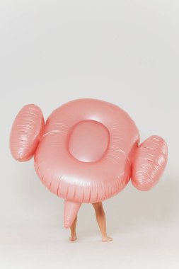 Kısa sarı saçlı, ince zarif bir kızın portresi. Pembe, şişme flamingo. Pofuduk ceketli, güzel, neşeli genç bir kadın. Parlak balonlarla eğleniyor, parti için bekliyor..