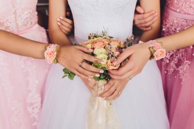 beautiful wedding brides bouquet. vintage toned picture.