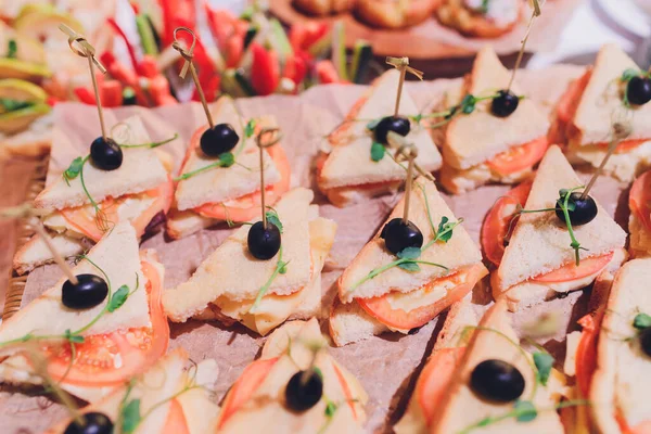 Fresh Assorted snacks of canape on the table. — Stock Photo, Image