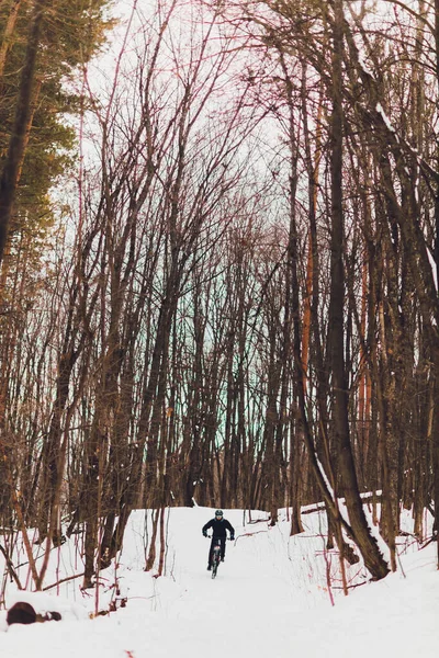 Ormanda dağ bisikleti süren kış..