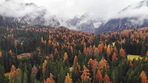 이탈리아 남부 티롤에 있는푸에 즈 오들 자연 공원 의봉우리 위에는 해가 떠 있습니다. 산피에 트로 마을. — 비디오