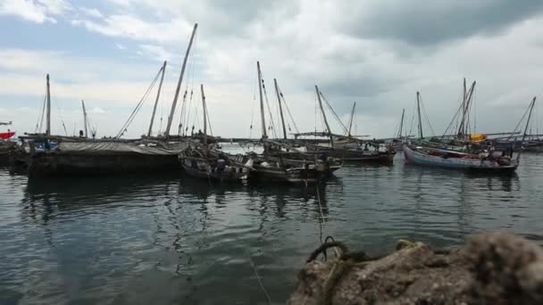 Zanzibar, Tanzanie - 04 novembre 2019 : Des pêcheurs africains déchargent des bateaux de poissons . — Video