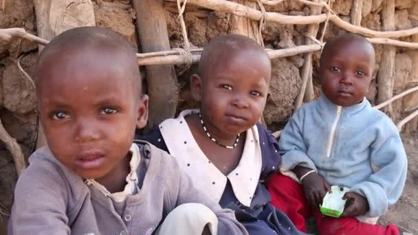 Zanzíbar, Tanzania - 15 de julio de 2019: Niño africano de zanzíbar, tanzania con la cabeza afeitada mirando hacia arriba, grandes ojos serios . — Vídeo de stock