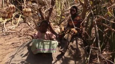 Zanzibar, Tanzanya - 15 Temmuz 2019: Kafası tıraşlı Afrikalı çocuk yukarı bakıyor, büyük ciddi gözler.