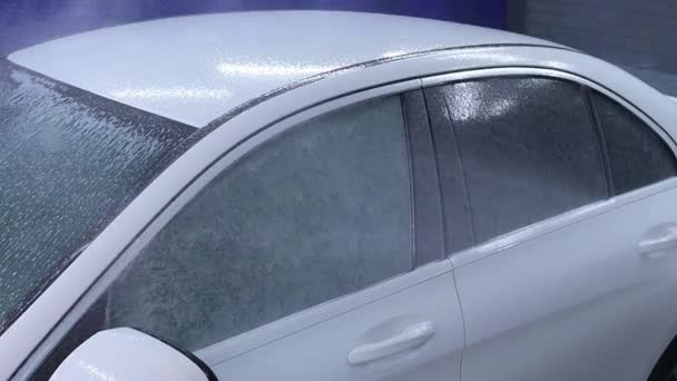 Close up cleaning car using high pressure water,High pressure jet washer in process of car washing. — Stock Video